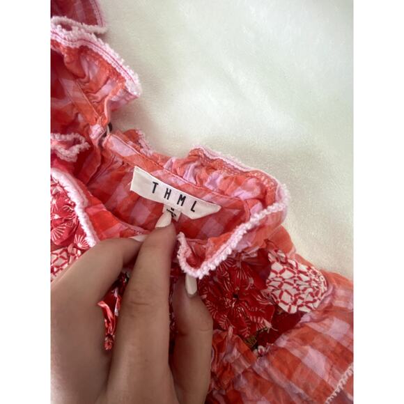 THML Womens Gingham Print Embroidered Tank Blouse Size M - Picture 7 of 7